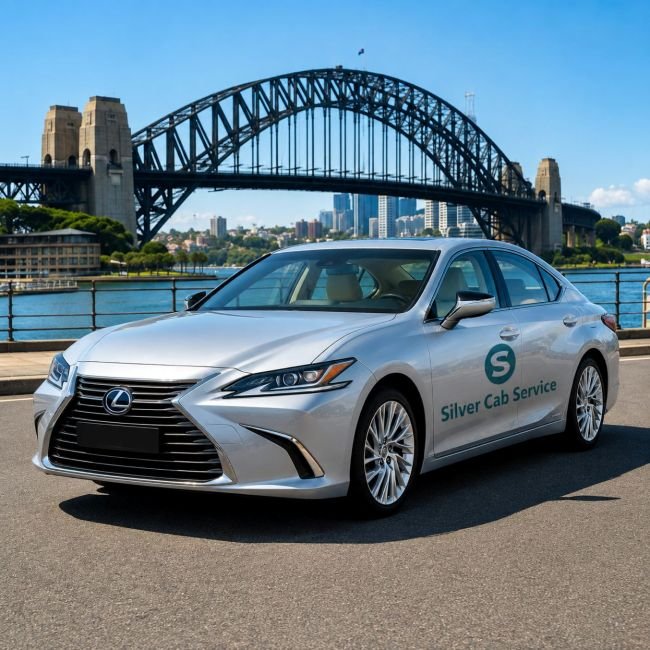 Premium silver taxi service vehicle